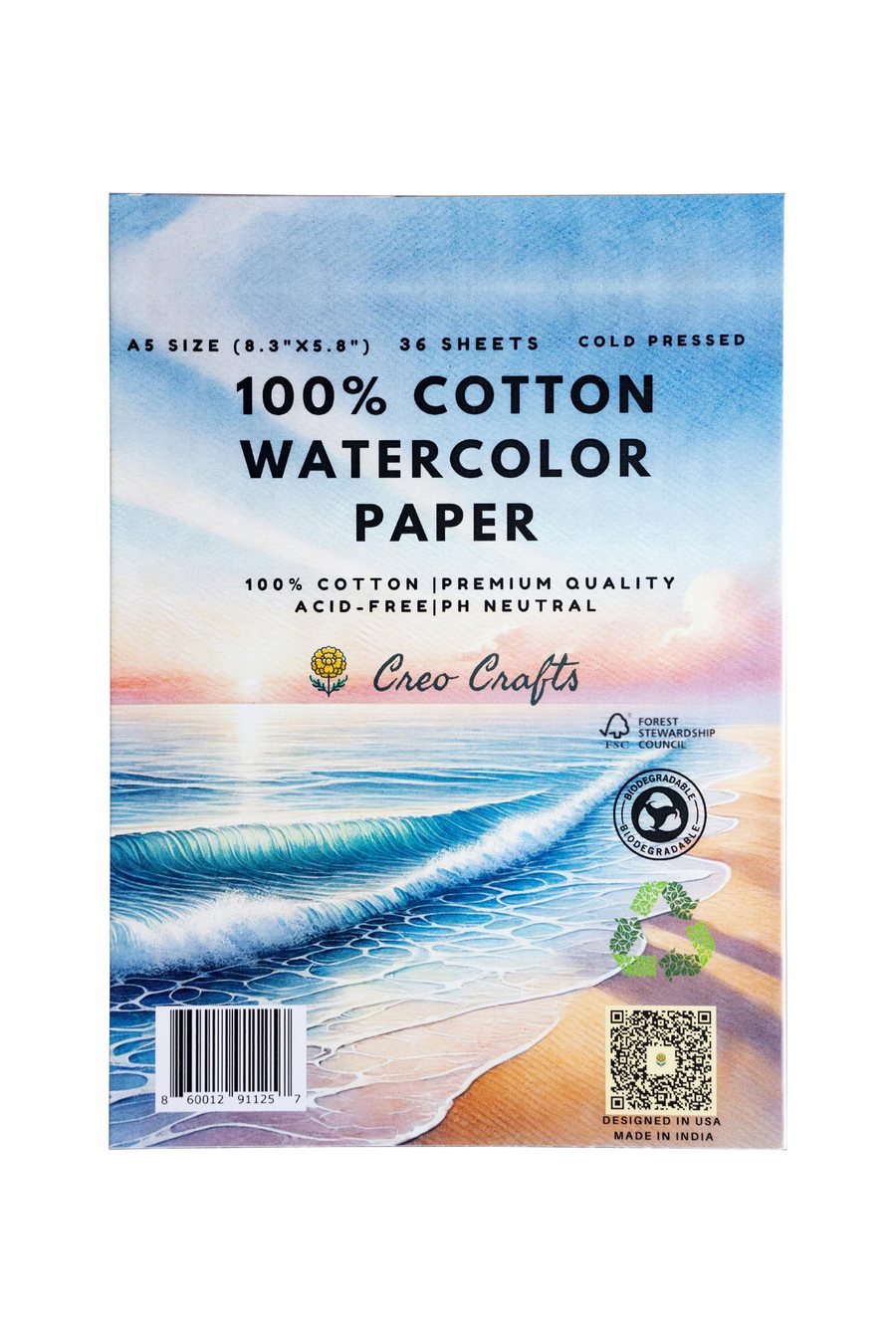 100% Cotton Watercolour Paper, A5